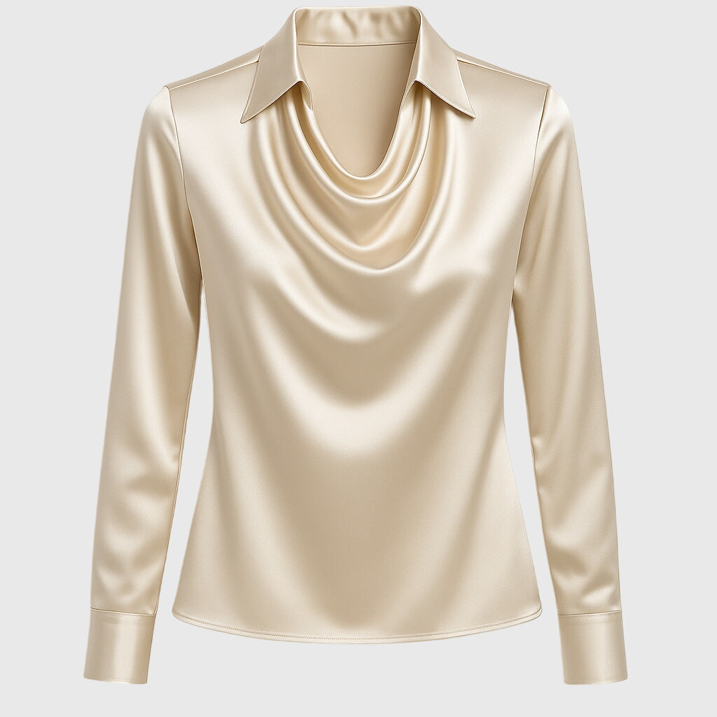 Sylvie | Blouse with Luxurious Shine and Pleated Neckline