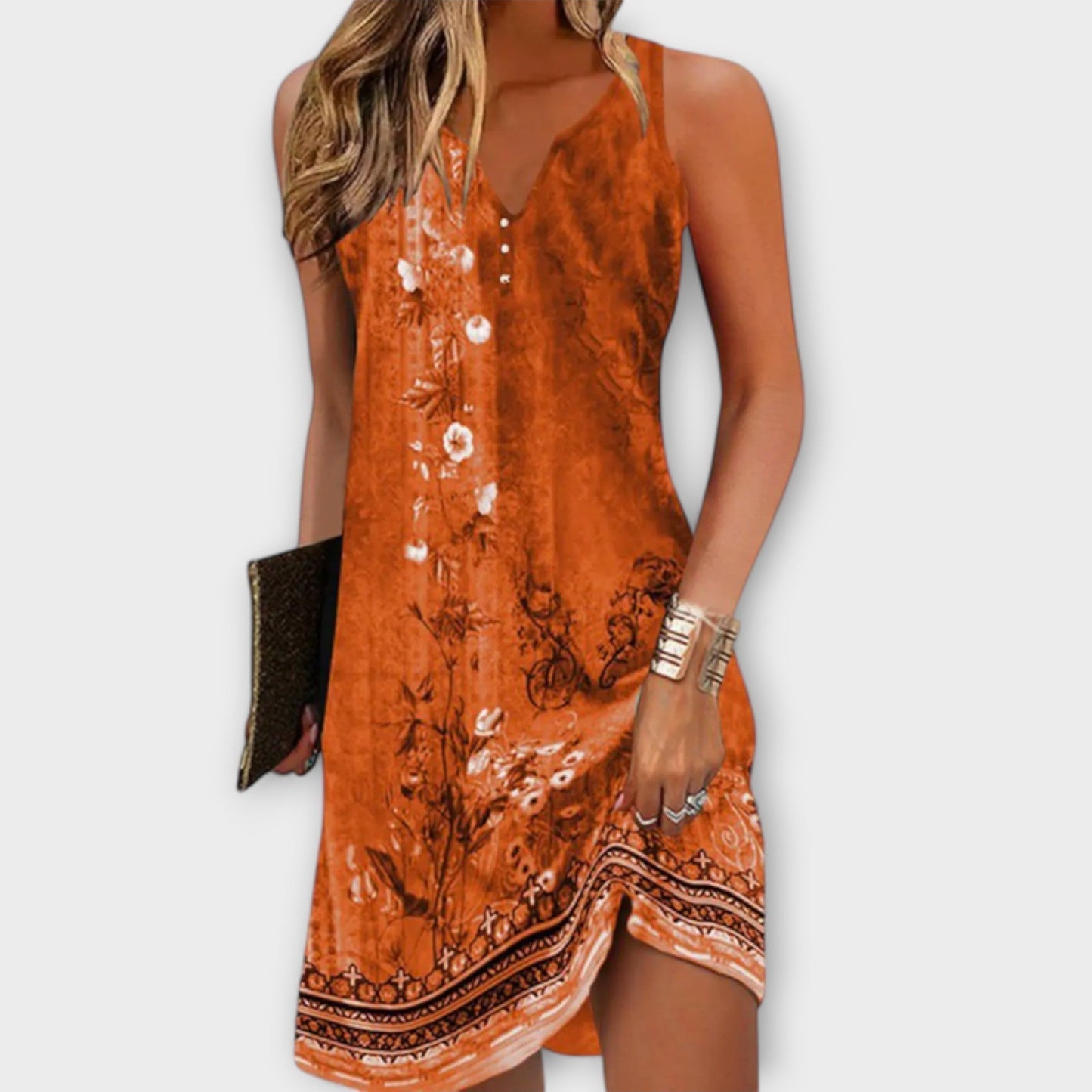 Midi Summer Dress with Floral Pattern