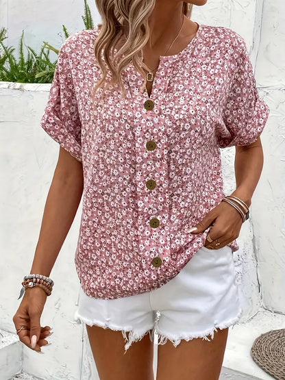 Eva - Floral Print Notched Collar Blouse