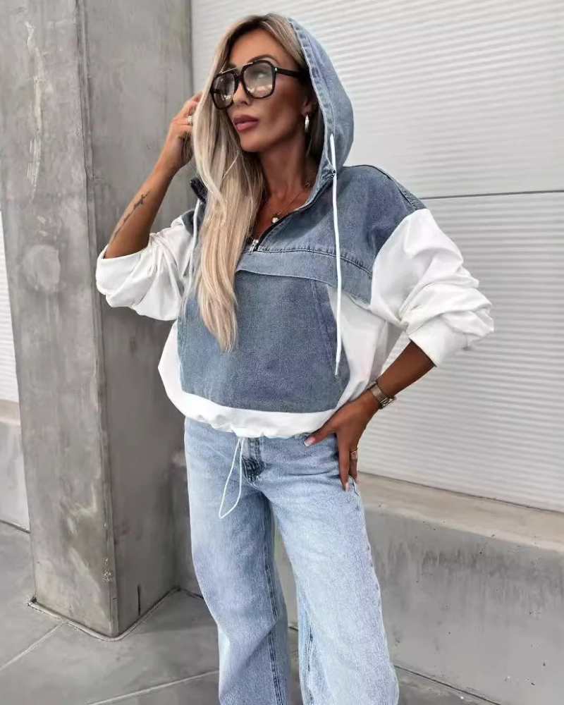 VIRELA - JEANS SWEATER WITH HOODIE