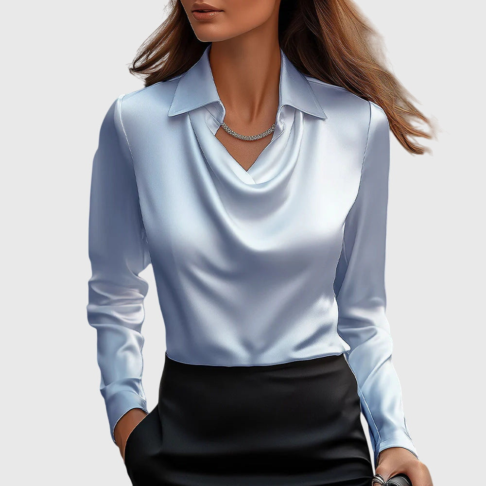 Sylvie | Blouse with Luxurious Shine and Pleated Neckline