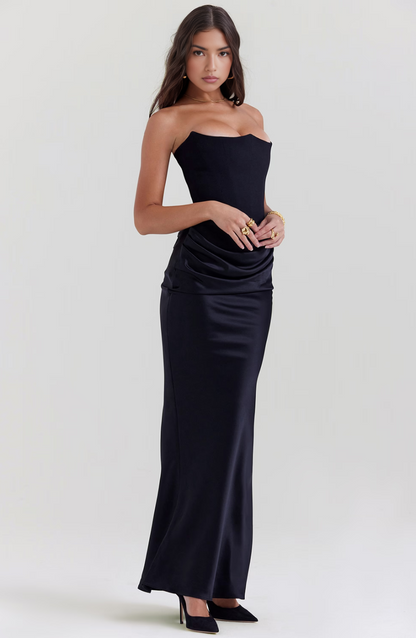 Hera - Elegant Retro Solid Color Strapless Party Dress