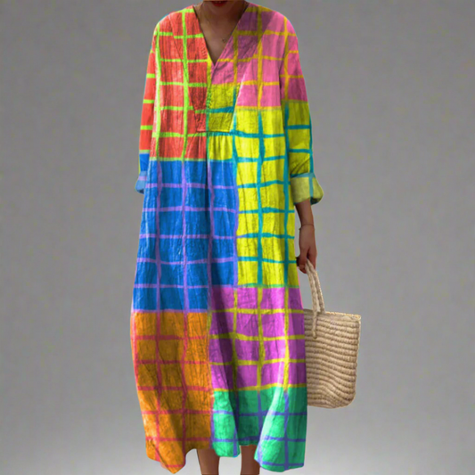 Leona | Vibrant Grid Maxi Dress
