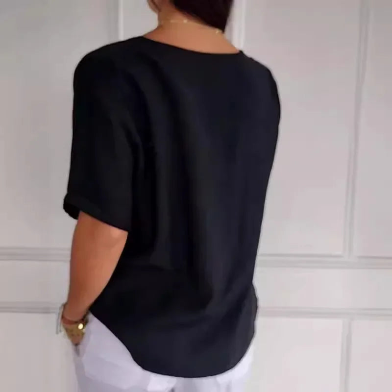 Elina™ Button-Drape Elegant Blouse