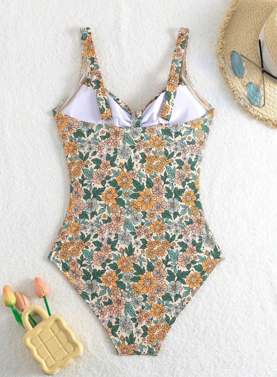 Wendy - Floral Print Halter Neck Swimsuit