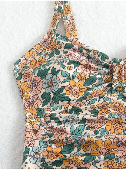 Wendy - Floral Print Halter Neck Swimsuit