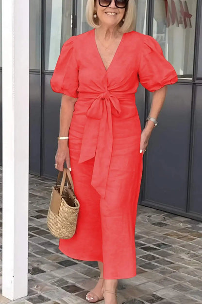 Amara™ - V-Neck Cotton Dress With Laces