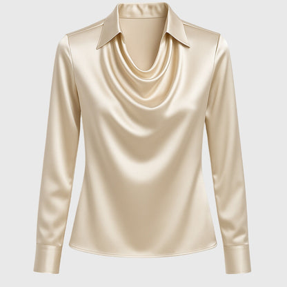 Sylvie | Blouse with Luxurious Shine and Pleated Neckline